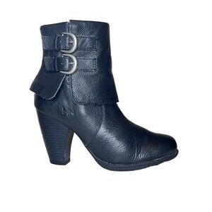 BOC Women's 6.5 Black Traipse Pebbled Leather Heeled Buckle Boot